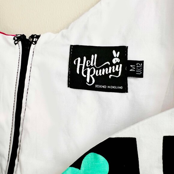 Black & White Checkered Flowers Strap Dress by Hell Bunny - Picture 4 of 5